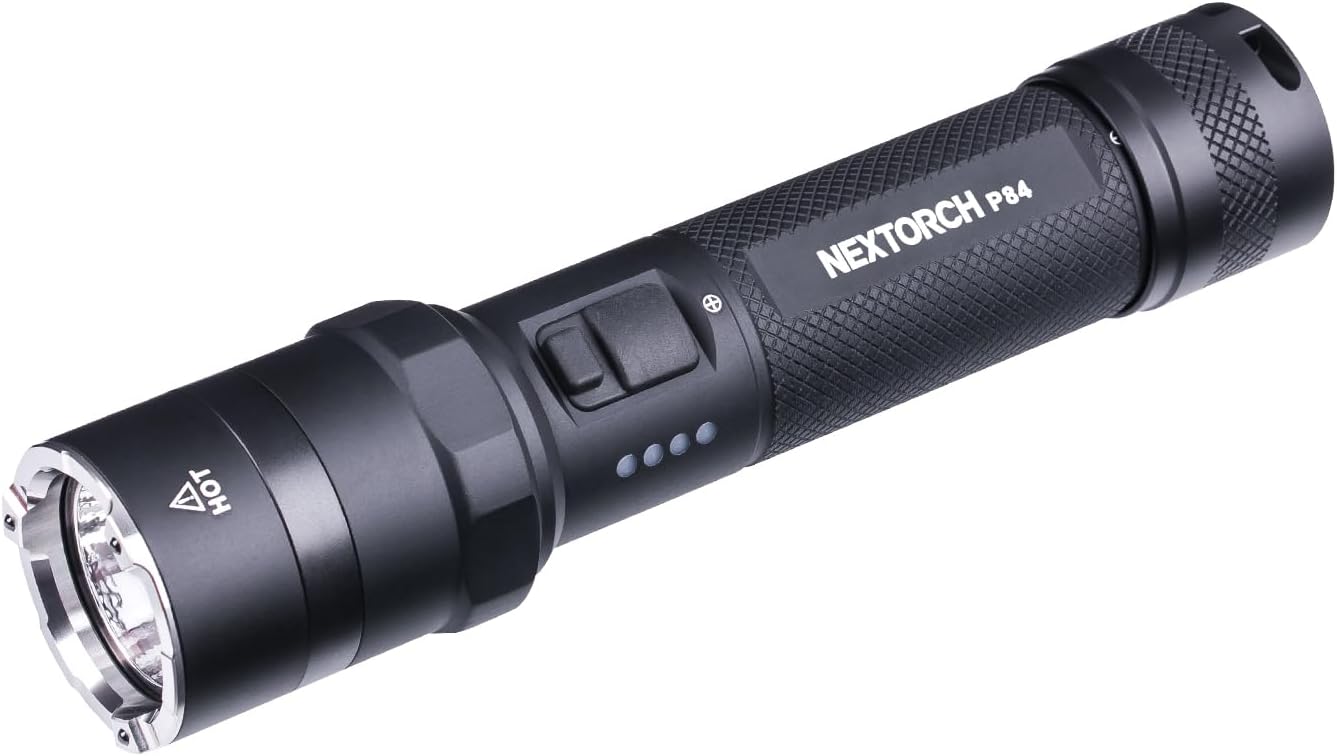 P84 LED Police Flashlight, 3700 High Lumens Rechargeable Flashlight with Red and Blue Lights & Strobe & Ceramic Bead Broken Window for Night Duty, Outdoor Adventure, Daily Use