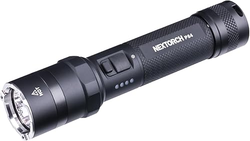 NEXTORCH P84 linterna LED para policía, linterna recargable de 3700 lúmenes altos con luces rojas y azules y luz estroboscópica y perla de cerámica