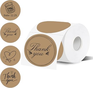 Thermal Label,3 Inch Brown Round Thermal Printer Sticker,Self-Adhesive Round Direct Thermal Labels,Thermal Stickers for DIY Logo Design,Name Tag 300 Labels/1 Roll