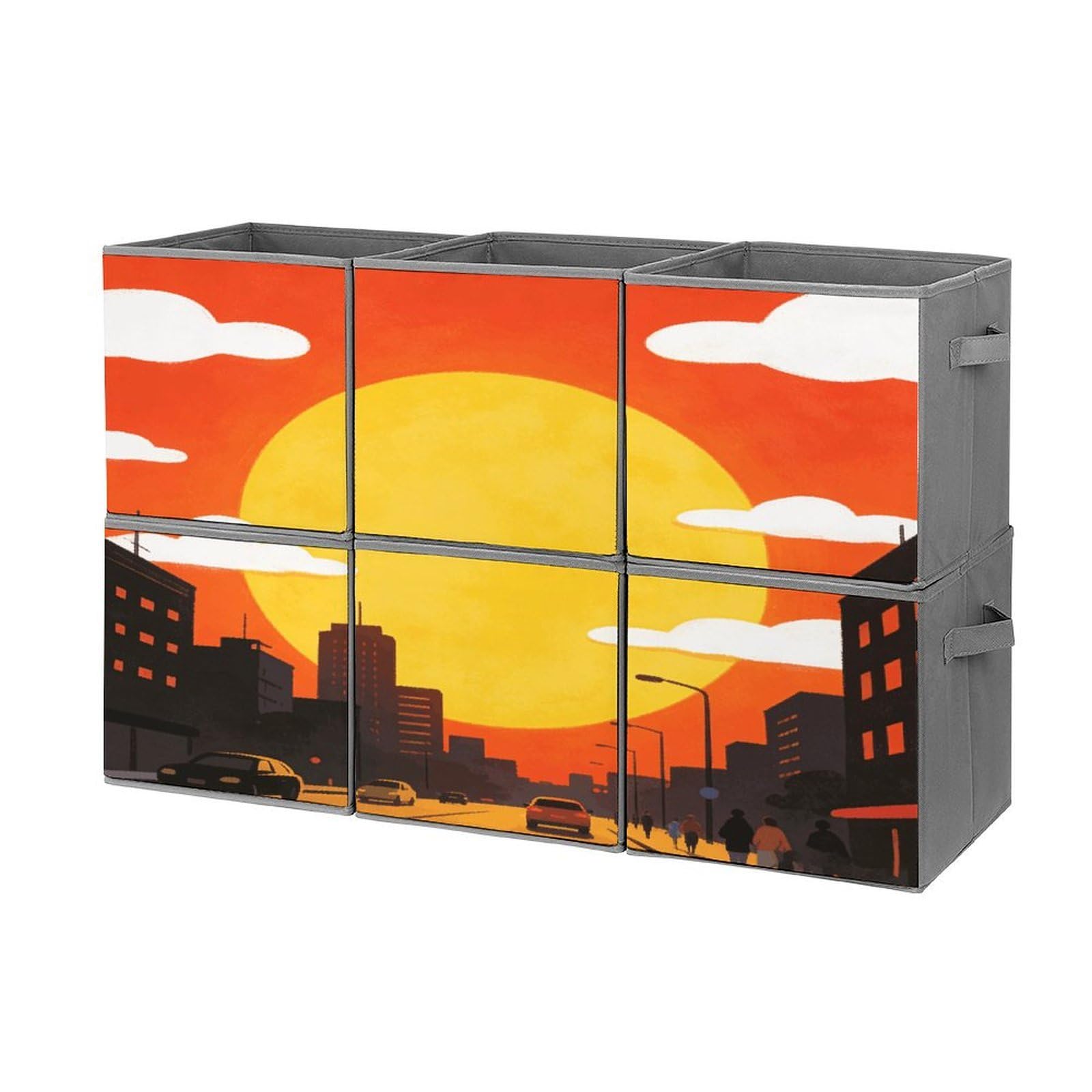 Fodpand Style Sunset Cube Bins With Double Handles,Set Of 6 Cube Organizer, Stackable And Foldable Storage Bins For Organization, Closet, Shelves, Offices