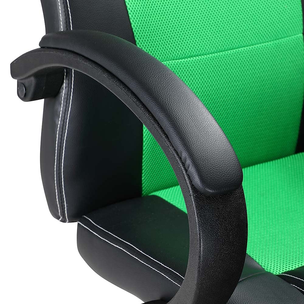 BAKAJI Sedia Sportiva Poltrona Direzionale da Ufficio 4 Ruote Girevole 360° Modello Racer Gaming Design Extra Lusso in Ecopelle Nero e Tessuto (Verde)
