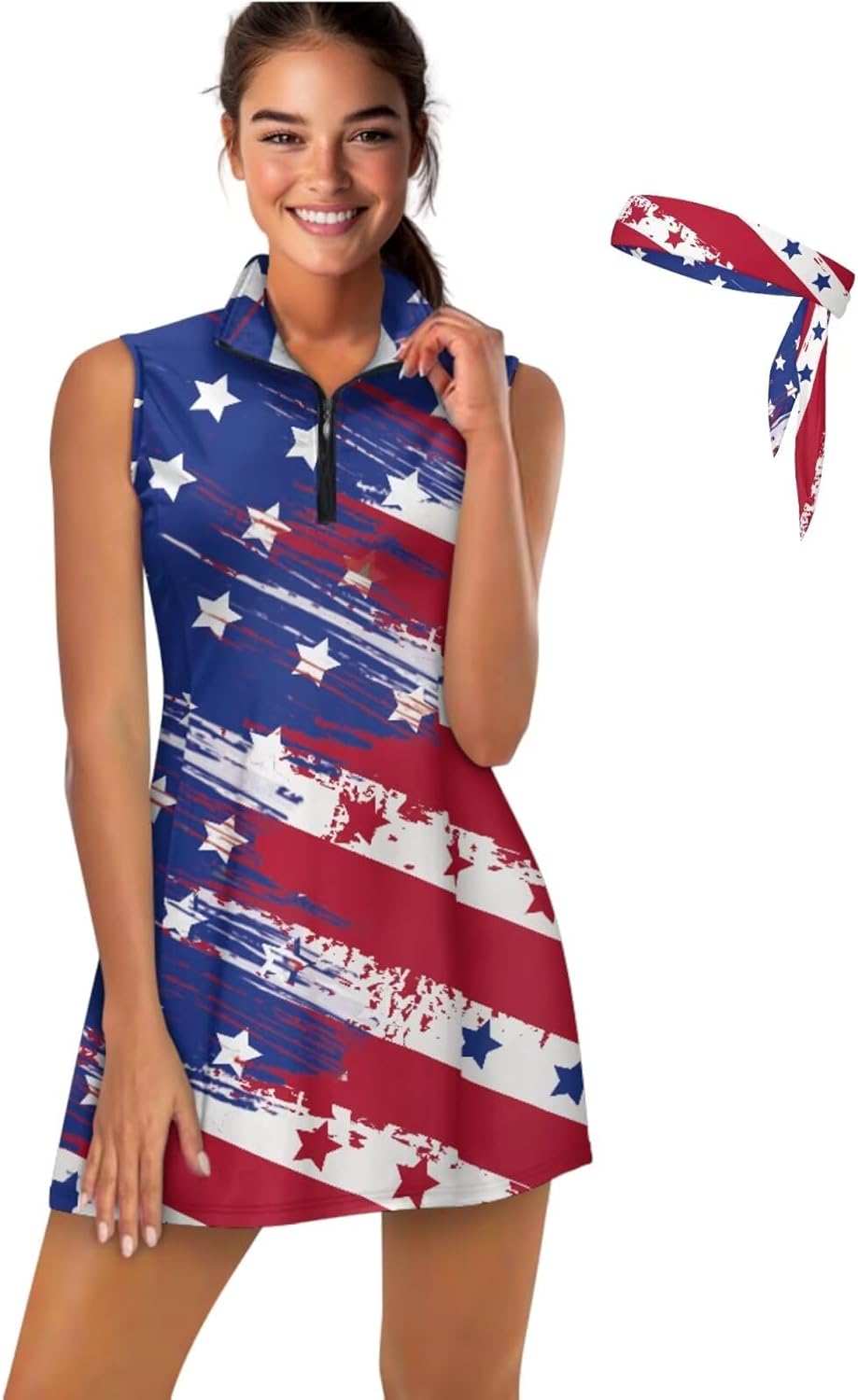 Womens Tennis Dress with Built in Shorts Workout Headbands Sleeveless Athletic Dresses Summer Matching Golf Outfits