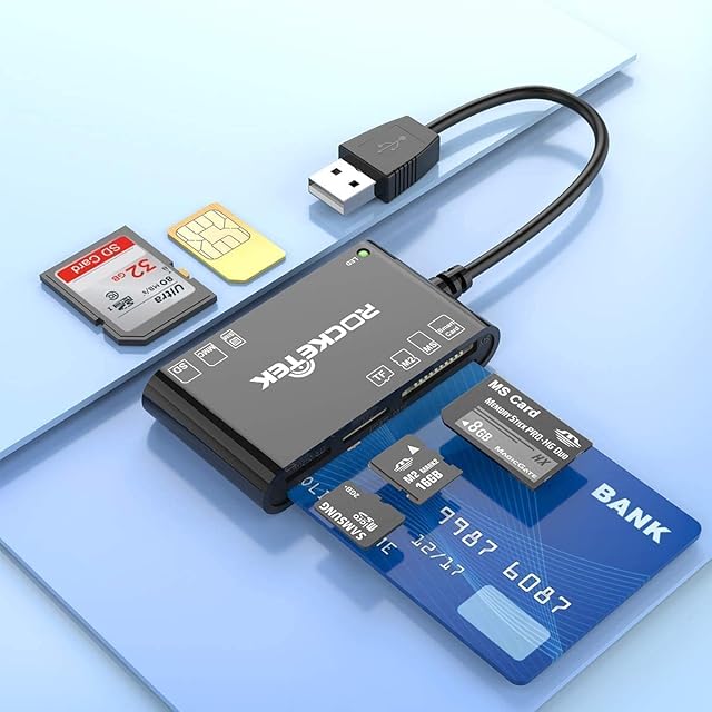 USB Smart ID Card Reader Read & Write Smart Card SIM/Micro SD/SDXC/SD/SDHC/MS/M2/MMC Memory Card Reader Compatible with Mac OS, Windows, Linux, Chrome