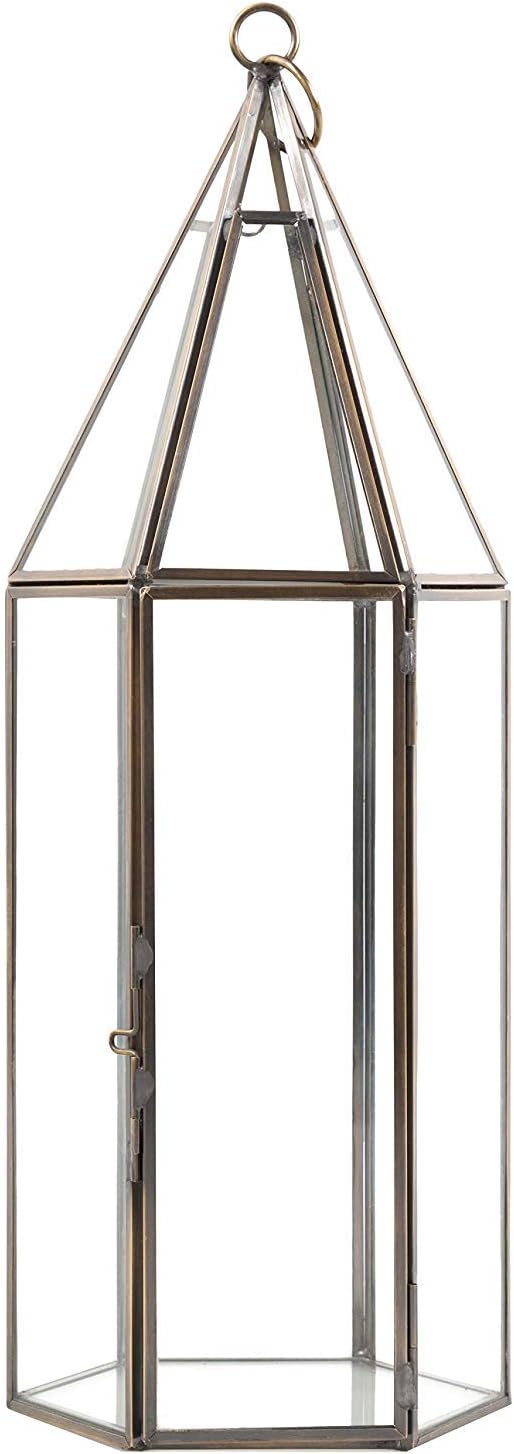 D'Eco Glass Geometric Plant Terrarium (5x5x14) - Indoor Tabletop Bronze Tall Hexagon Planter - Succulents, Air Plants, Moss - Home Garden Office Decor - Great Holiday (Terrarium Only)