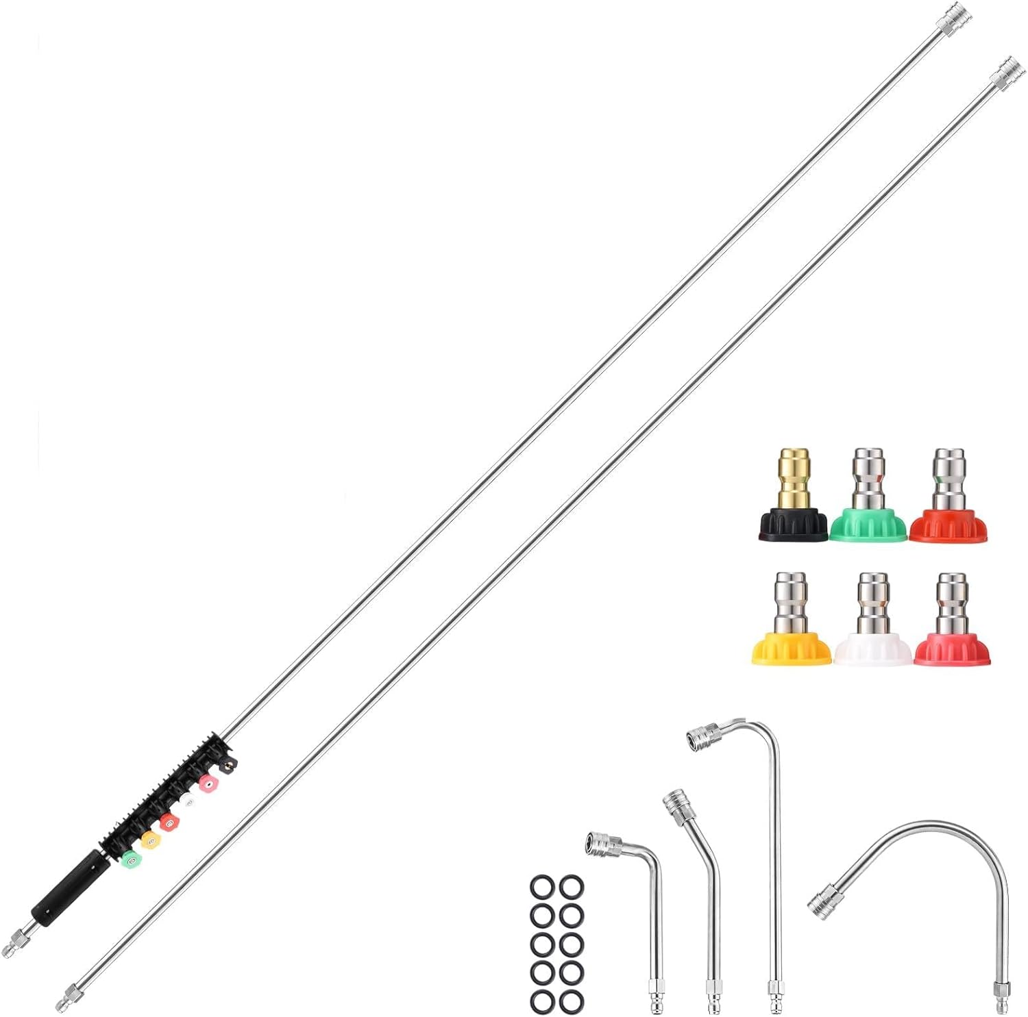 135 Inch(11.25ft) Pressure Washer Extension Wand for Gutter Roof, 6 Pcs Pressure Washer Gutter Cleaner Attachment with 6 Pcs Nozzle Tips, 1/4” Quick Connect Fitting(4000 PSI)