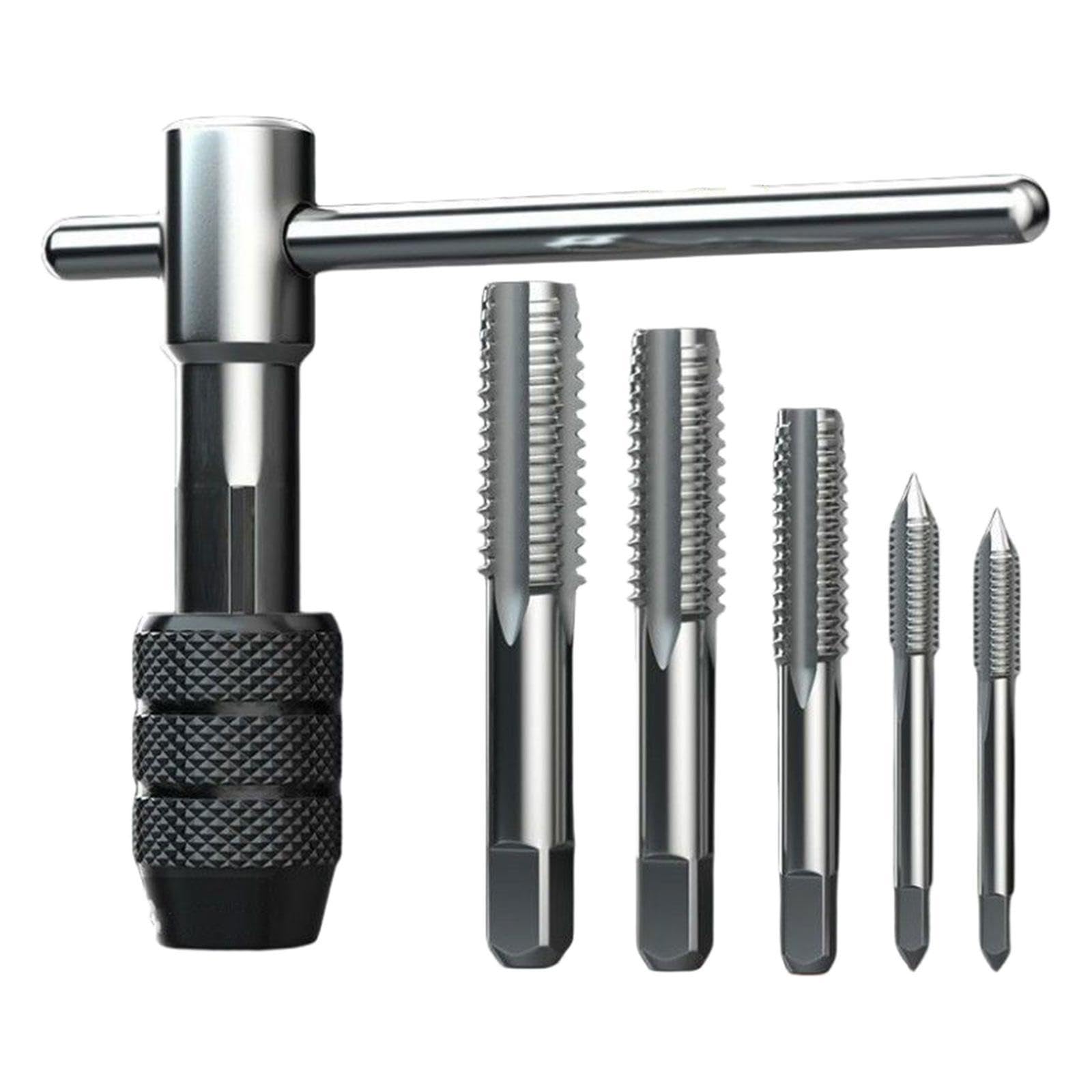 6Pcs T Wrench Set with Metric M3-m8 Taps Drill Bit Metal Screw Treading Tool-image-21