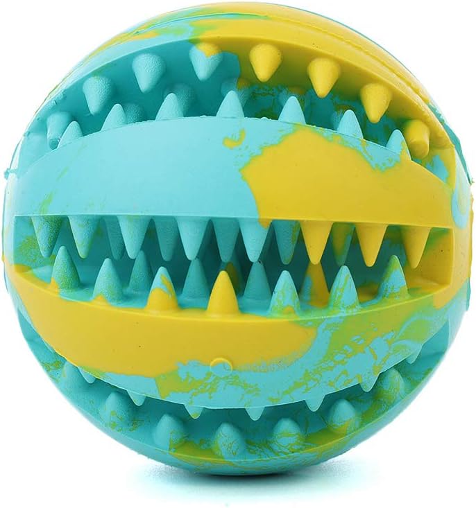 QINUKER Dog Ball Toys for Pet, Durable Strong Teeth Chewing/Playing, IQ Treat Ball Dog Chew Toy Soft Rubber Ball with Size 2.8" (Multi-Colored)