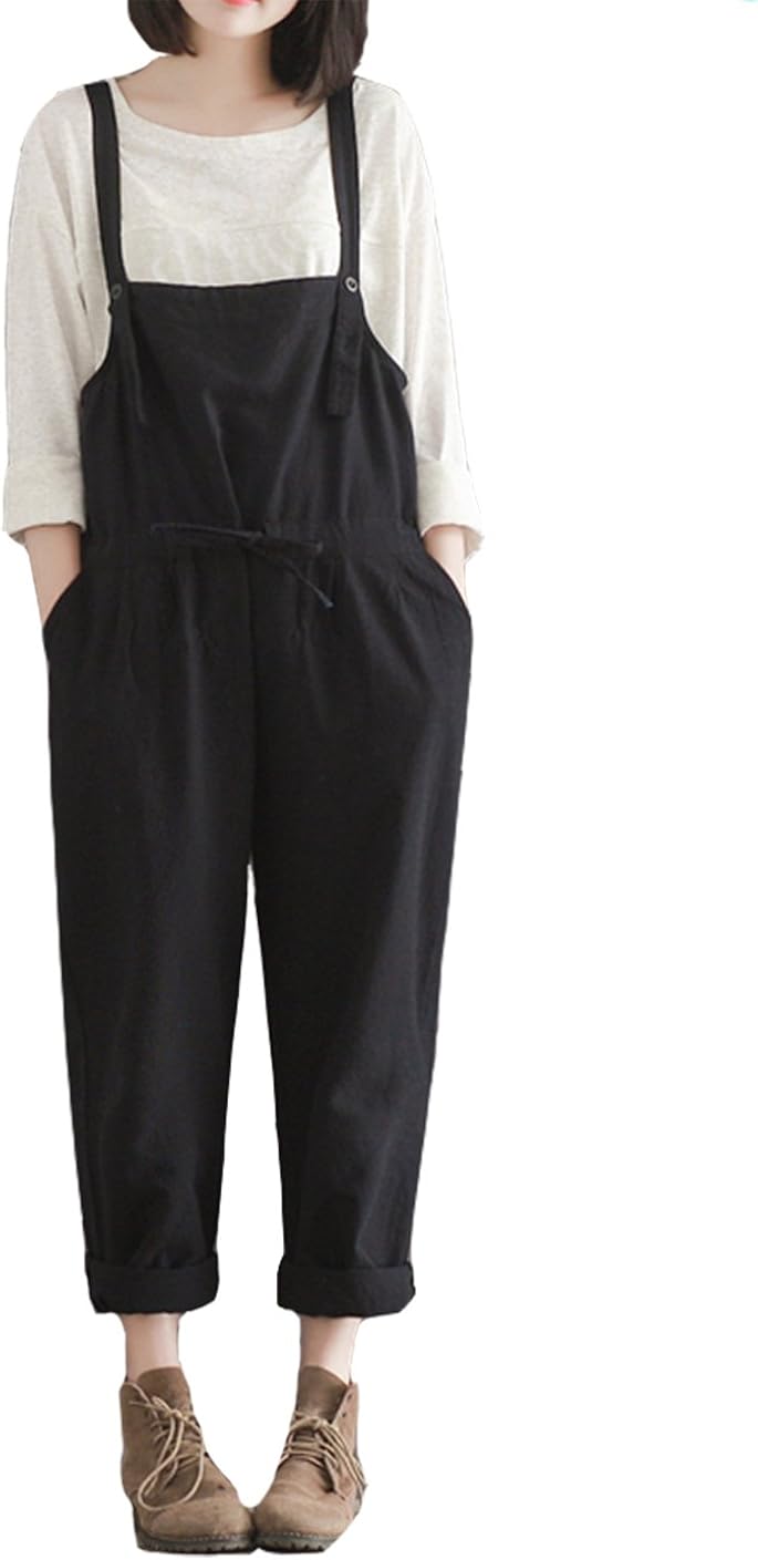YAELUCKY Women Cotton Linen Overalls Loose Pattern