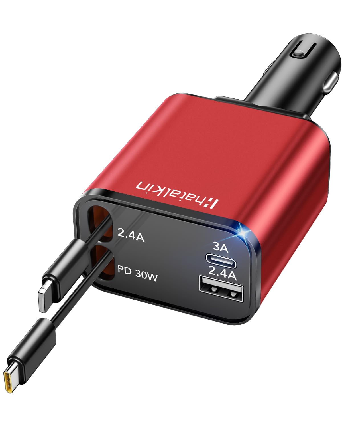 Retractable Car Charger 4 in 1, Compatible with iPhone 17 Fast Charging, Type C Retractable Fast Charger, 69W USB C Car Adapter for iPhone 17/16/15/14