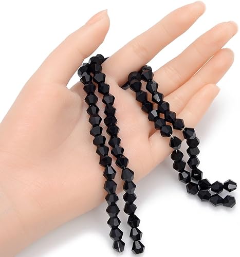 Miniatura 2 de 5 hebras checas de 0.315 in facetadas de cristal bicono cuentas sueltas espaciador a granel negro azabache (180-190 piezas) para bricolaje artesanía