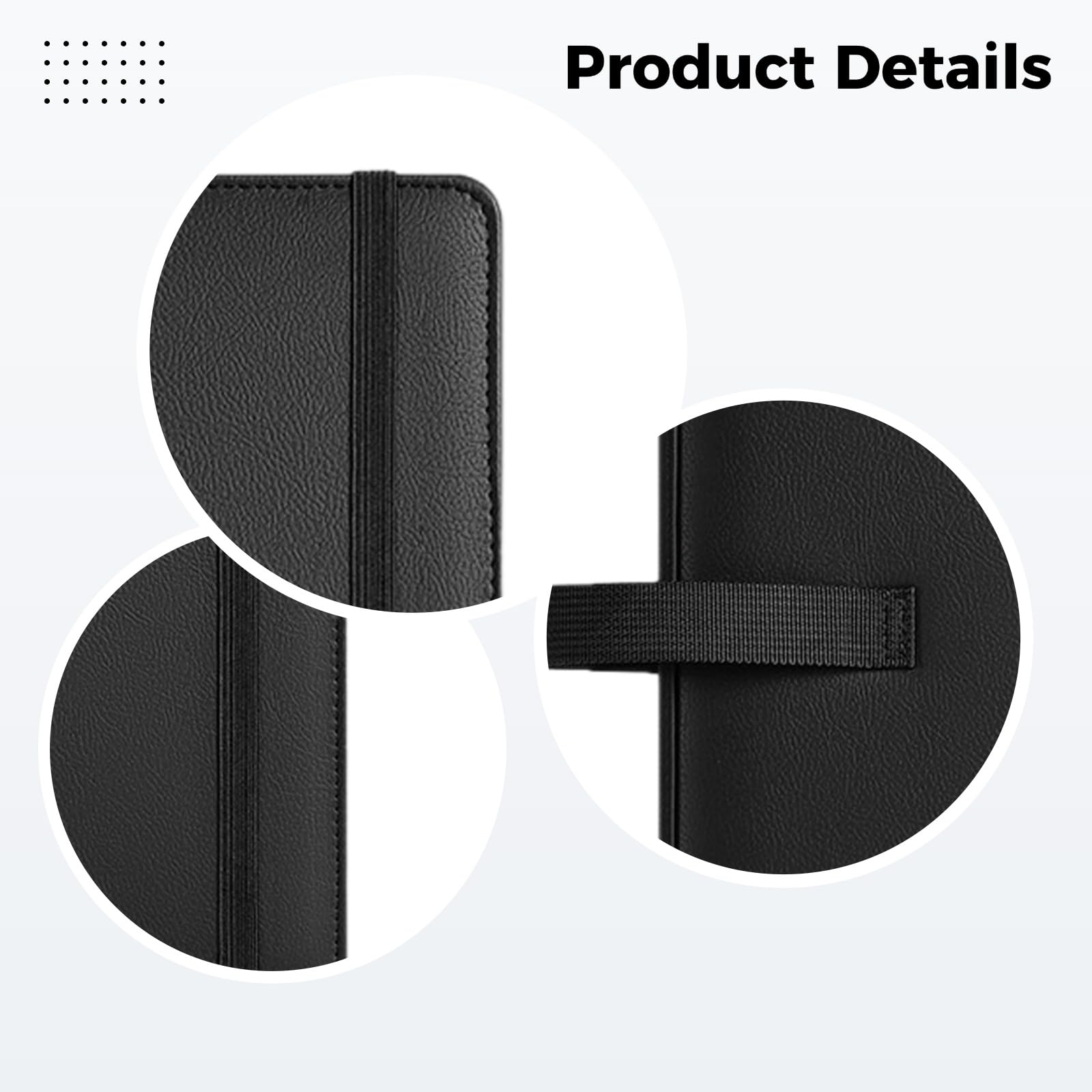 Raccoglitore A4 in pelle nera a tre anelli con design multitasche e chiusura elastica, pratico per appunti, contratti e documenti
