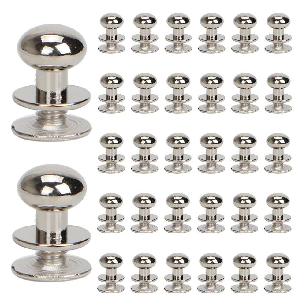 50 Set Round Head Button Screwback Rivet Alloy Studs Leather Rivets Silver 6mm Button Studs for DIY Leather Craft Bag Decoration