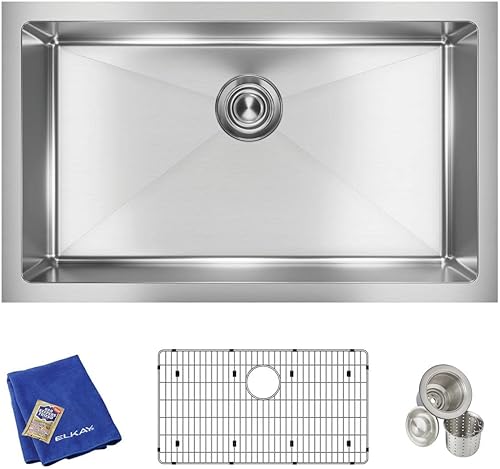 Elkay Crosstown - Kit de fregadero de acero inoxidable calibre 16 de 30-12 x 18-12 x 8 pulgadas