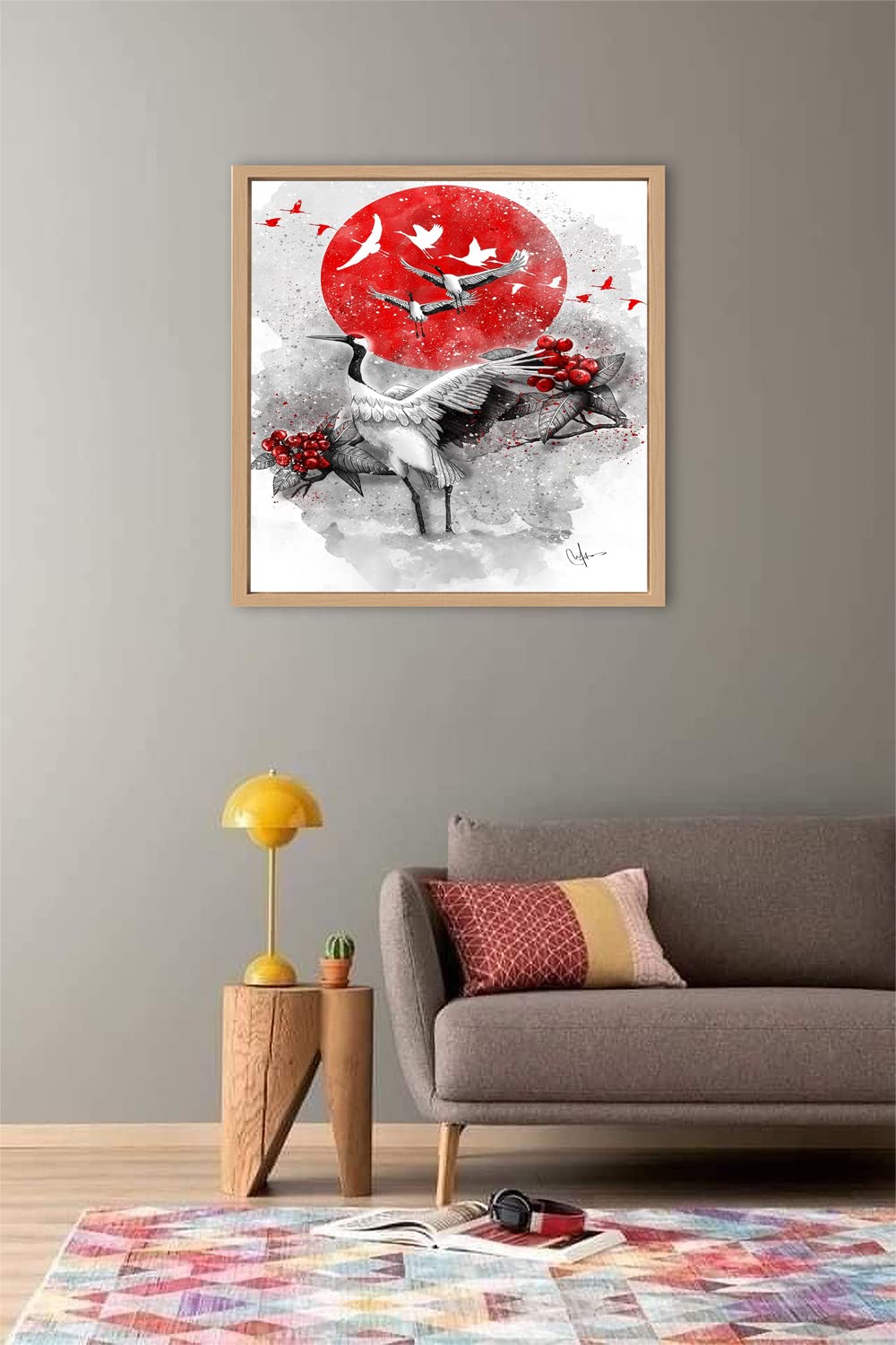 XtremeSkins Designs Print Wooden Floater Framed Canvas Wall Art Decoration Poster (22x22 Inch) - Tsuru