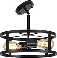 Vista 1 de Industrial Black Semi Flush Mount Ceiling Light,Farmhouse Kitchen Lighting, Sloped Ceilings Lights Fixtures for Dining Room Hallway Entryway, 2-Light