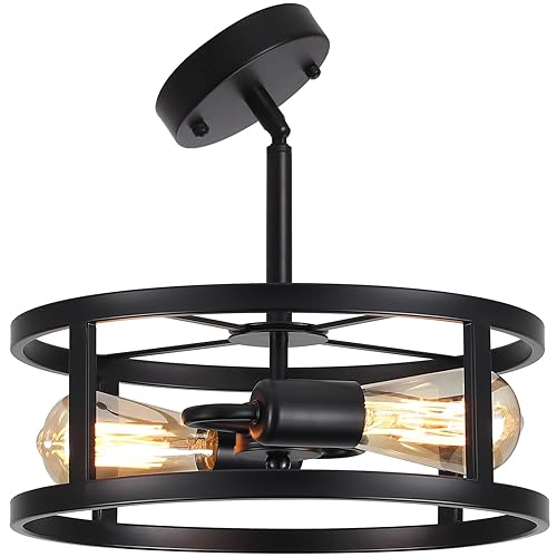 Industrial Black Semi Flush Mount Ceiling Light,Farmhouse Kitchen Lighting, Sloped