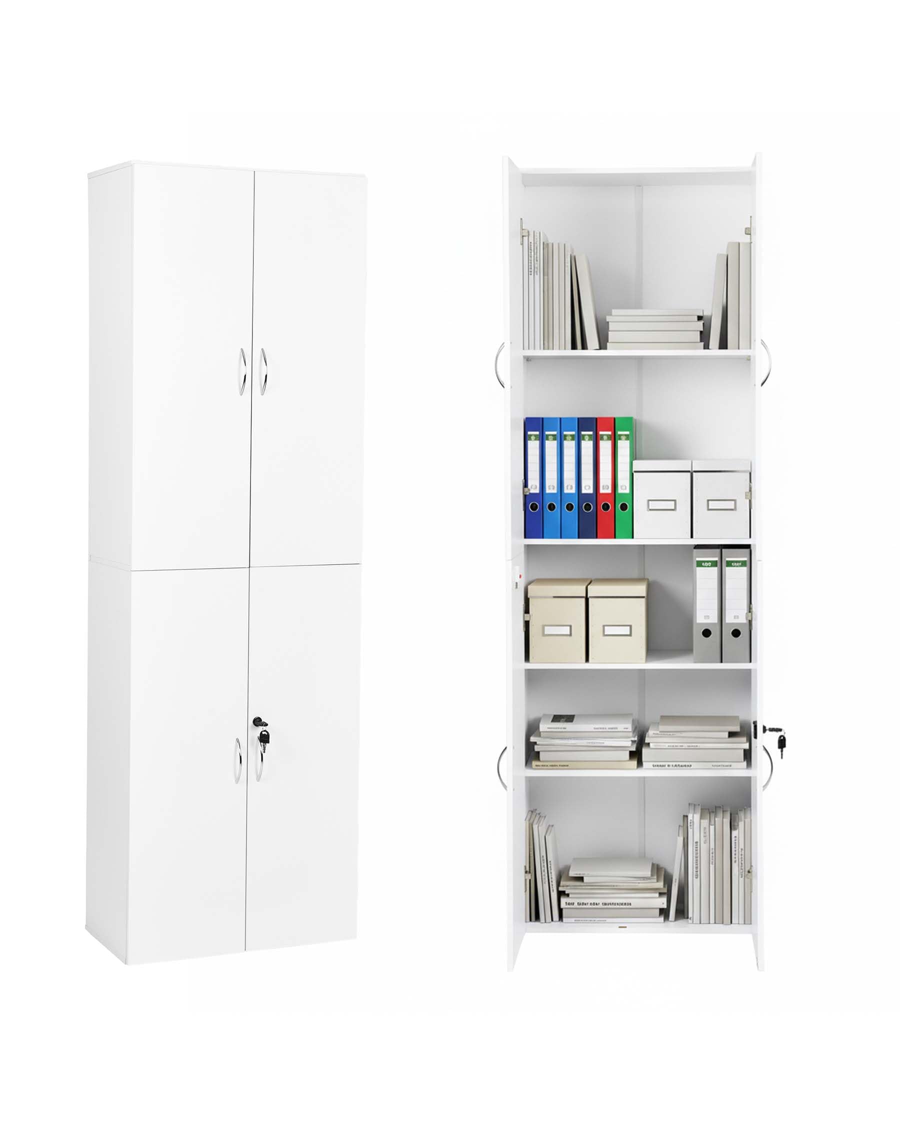 Armoire à documents verrouillable Placard de bureau blanc avec portes 58x30x180 cm Placard multi-usages Armoire haute Armoire de stockage en bois étroite Placard pour bureau Couloir Placard