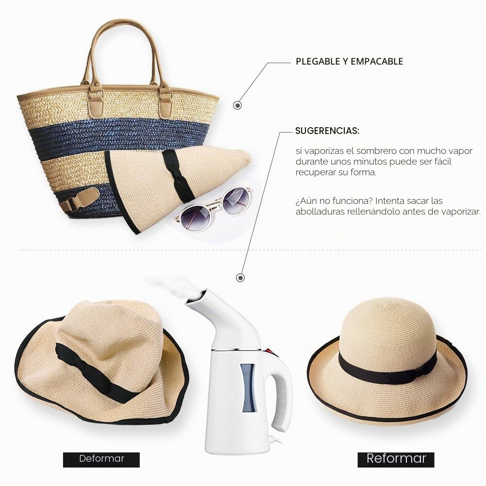 Comhats Sombrero de Verano de Paja con sombrilla para Mujer Sombrero de Sol Suelto de Playa de ala Ancha