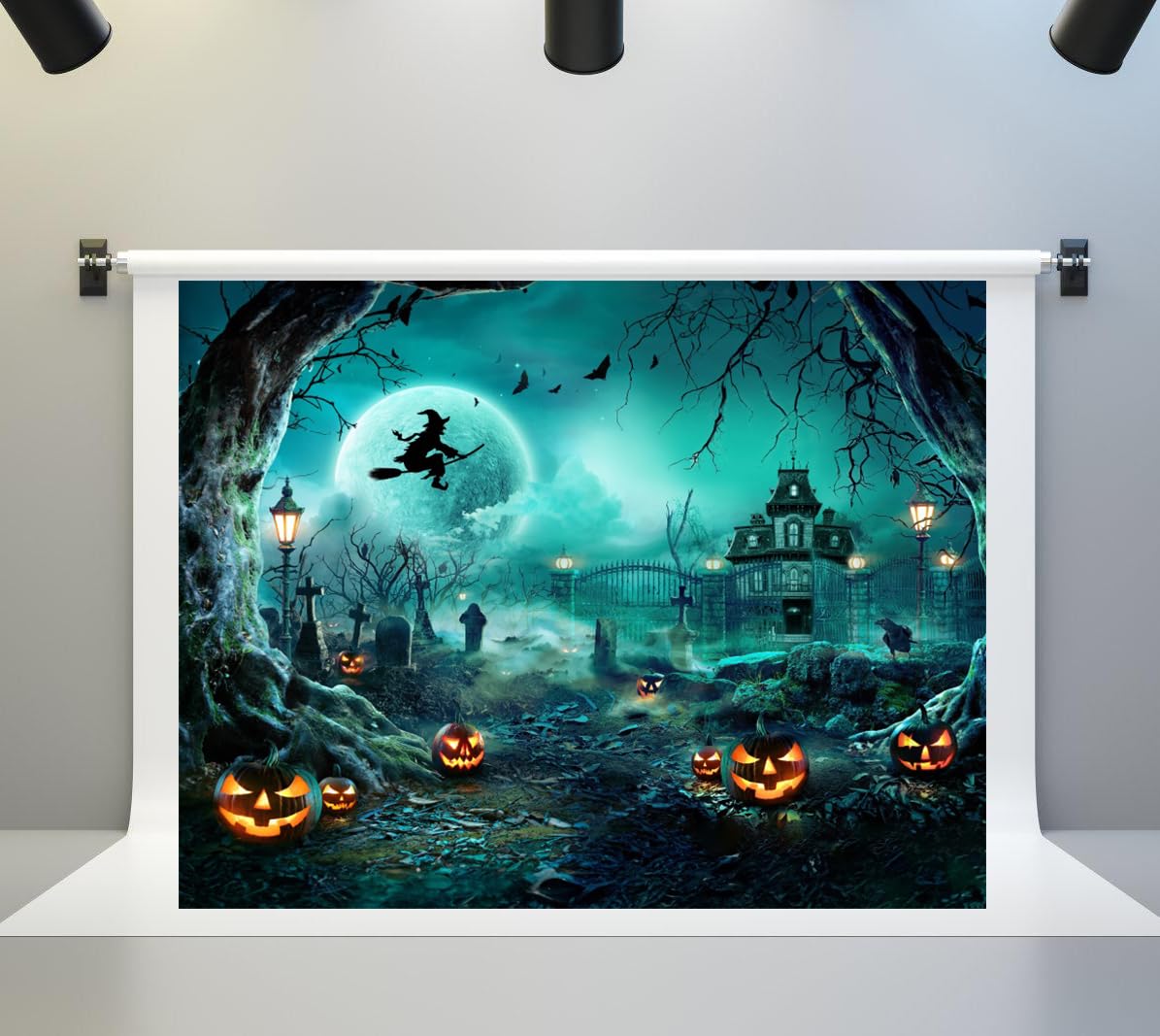 Halloween-Hintergrund 3 X 2,4 M – Gruseliger Friedhof Mit Hexe, Grabsteinen & Mond, Vinyl, Für Fotoshootings & Partys