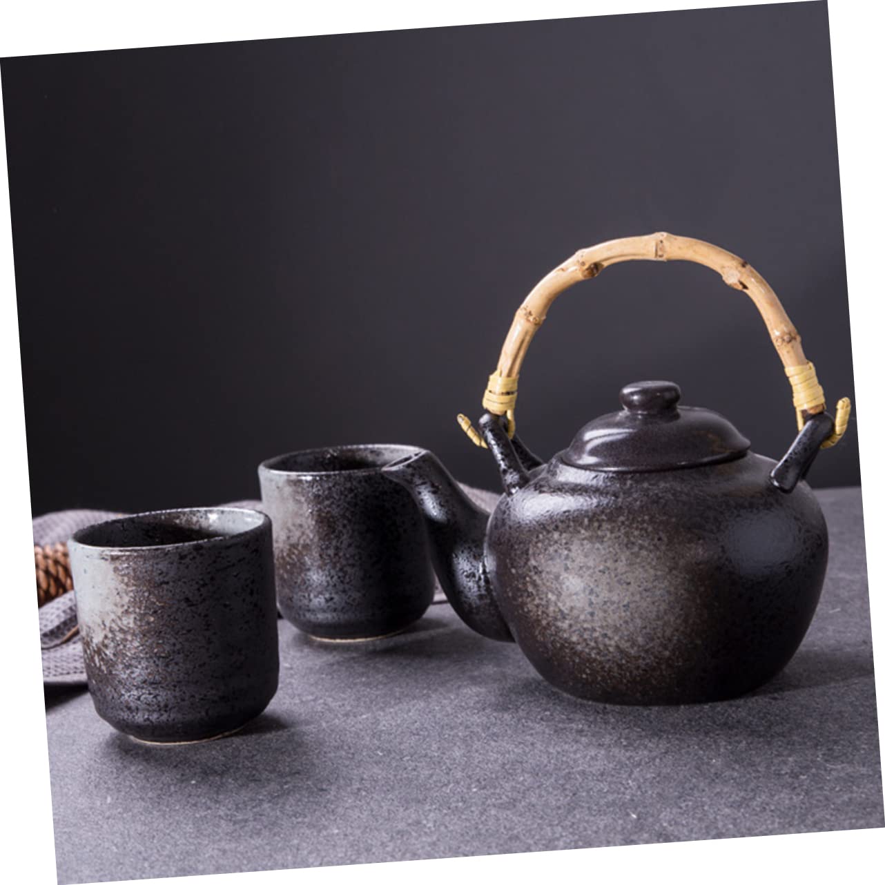 COLLBATH 3 Stück Retro Keramik Teeservice mit Tasse Schwarz
