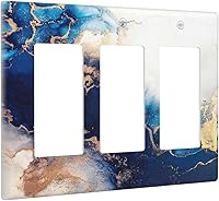 Vista 43 de Cubierta de Placa de Pared de 2 Pandillas de Mármol Abstracto, Placa Frontal de Interruptor de Luz Eléctrico Decorativa en Azul Marino y Oro