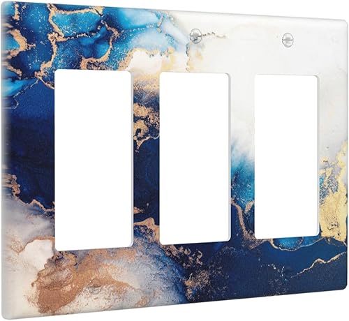 Miniatura 43 de Cubierta de Placa de Pared de 2 Pandillas de Mármol Abstracto, Placa Frontal de Interruptor de Luz Eléctrico Decorativa en Azul Marino y Oro