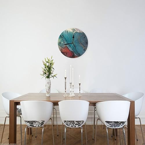 Miniatura 3 de Reloj de pared para sala de estar, dormitorio, tinta azul oscuro y roja, textura de mármol, silencioso, sin tictac, funciona con pilas, para el