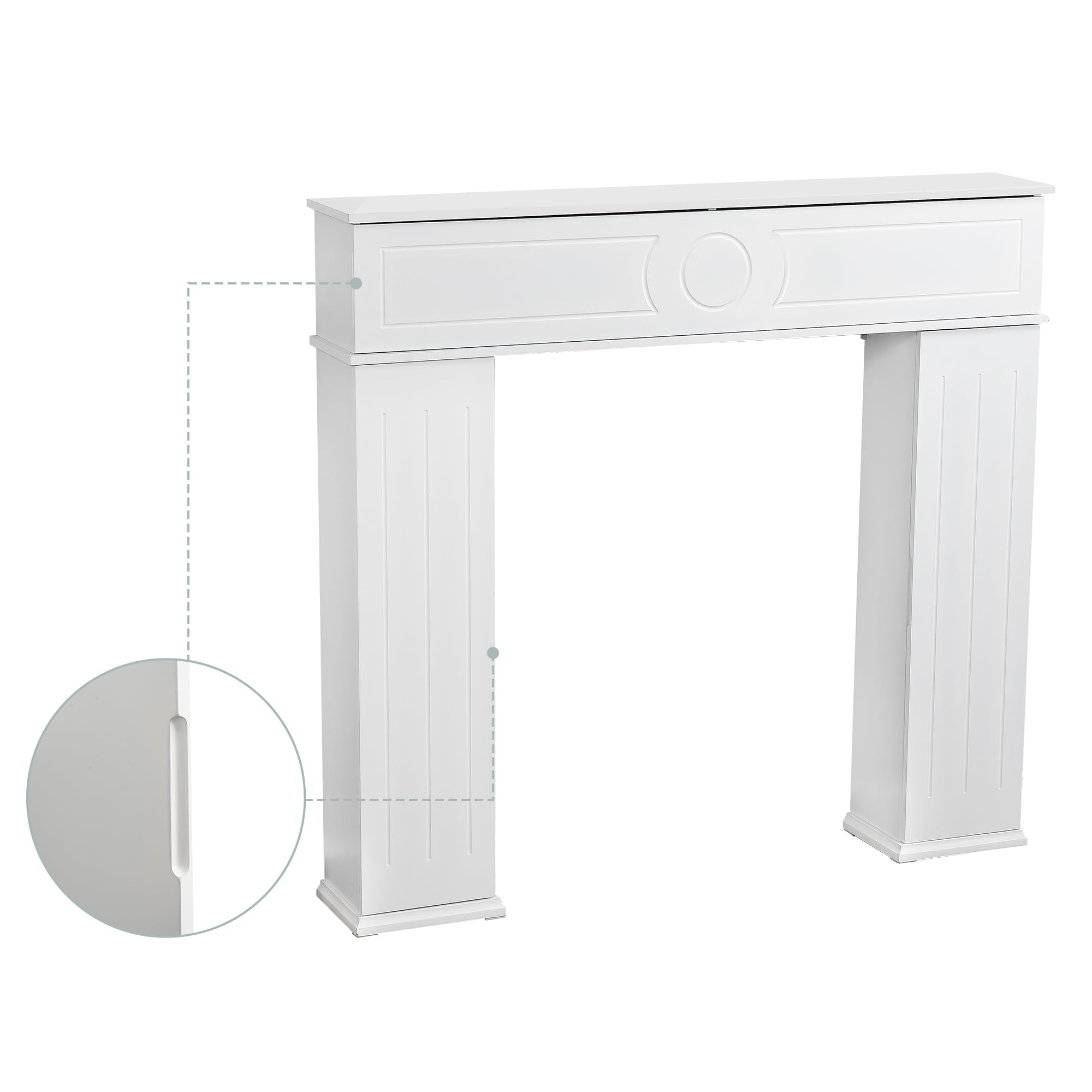 Cappotto da Camino 107 x 19 x 100 cm, Telaio Bianco in Legno, 3 Ante Mobili, Consolle Decorativa Con Deposito per Soggiorno e Camera da Letto