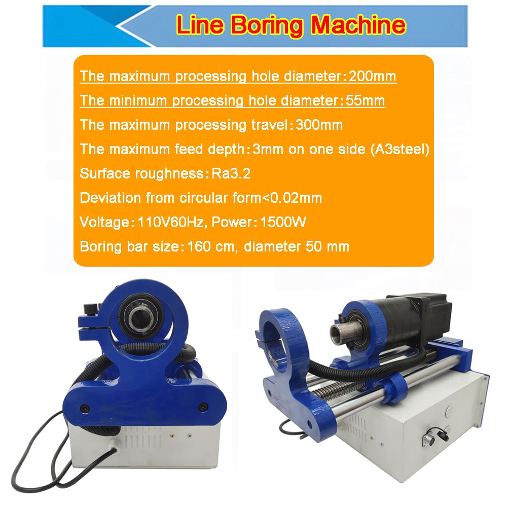 Portable Line Boring Machine, 110V Hole Drilling Machine, 2.16"-7.87" Bore Diameter, 5.2' x 1.96" Bar, Handle Control Professional Boring Equipment
