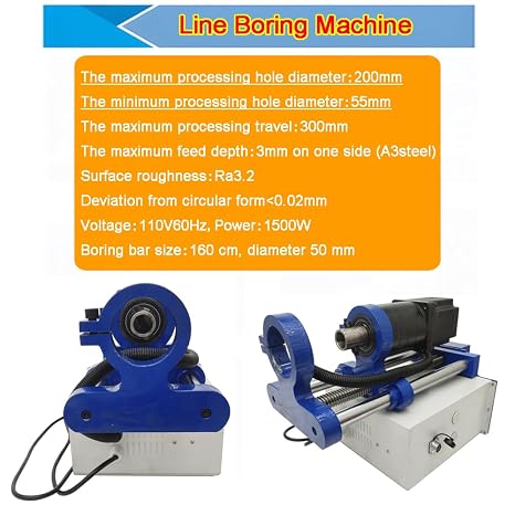 Portable Line Boring Machine, 110V Hole Drilling Machine, 2.16-7.87 Bore Diameter, 5.2' x 1.96 Bar, Handle Control Professional Boring Equipment