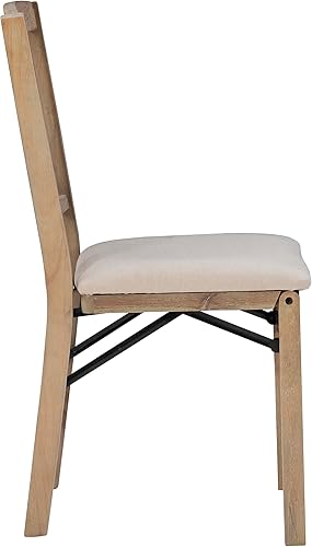 Miniatura 14 de Linon Keira - Juego de 2 sillas plegables de madera, asiento tapizado y respaldo de misión, altura de comedor, rústico, natural y beige