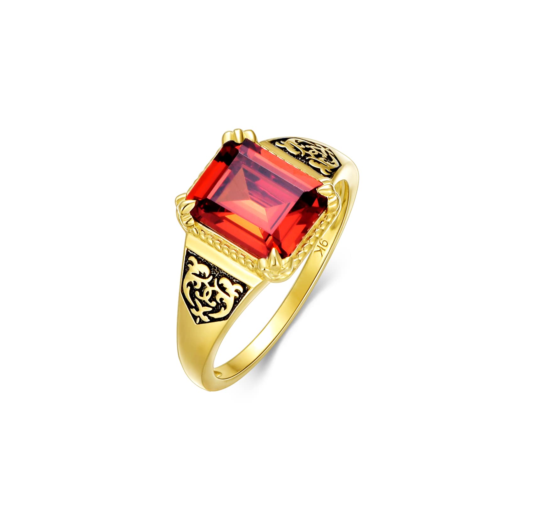 Ring für Herren, 9 K, 10 K, 14 K, 18 Karat, massives Gelbgold, mit Granat-Edelstein, Vatertagsgeschenke für ihn, Ehemann, Opa, feiner Schmuck, Größe 4–16