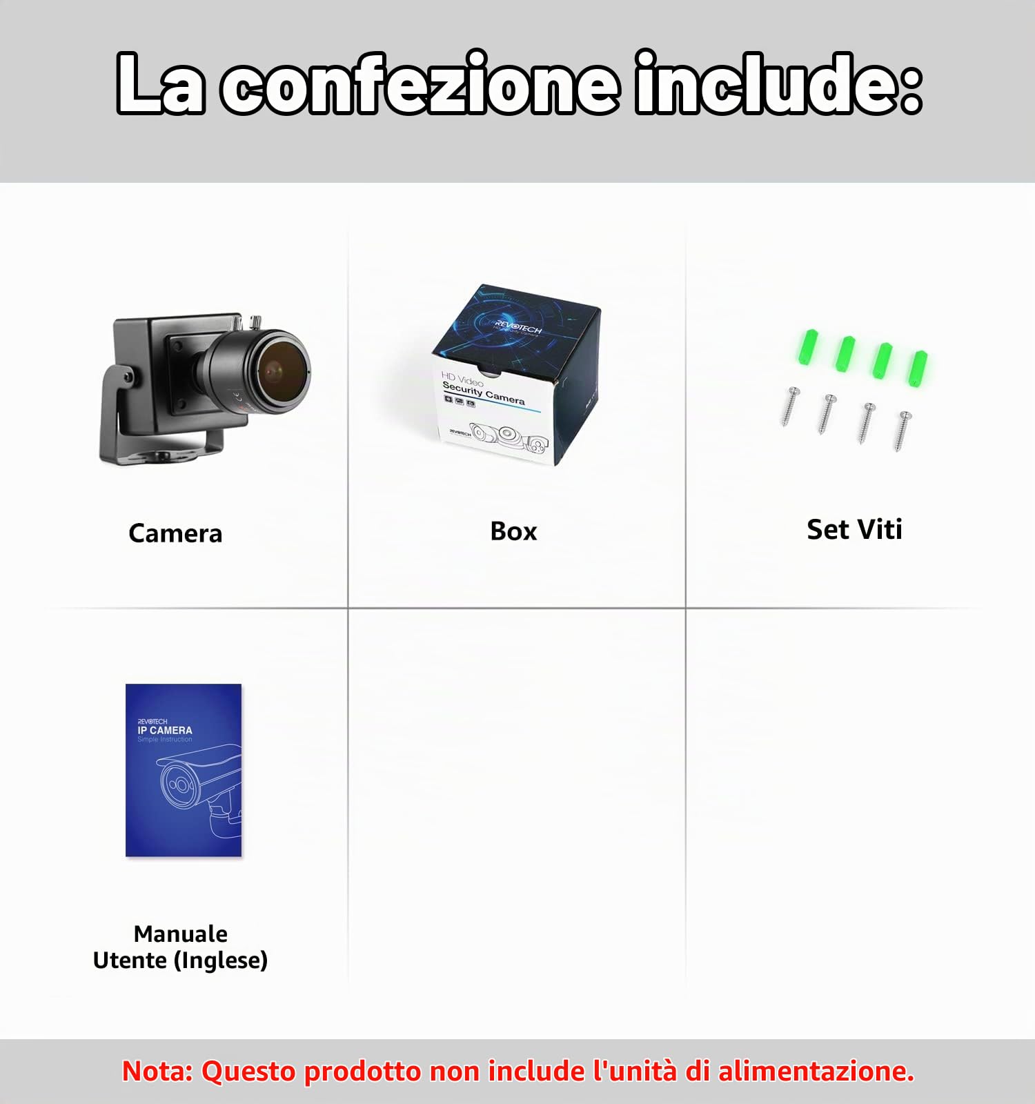 Revotech Mini 3MP PoE IP Fotocamera, Funzione Zoom Manuale 2,8-12mm, Alimentata da POE, Telecamera di Sicurezza Domestica CCTV, Rilevamento Movimento P2P Vista Remota (I712-P-FHW Metallo)