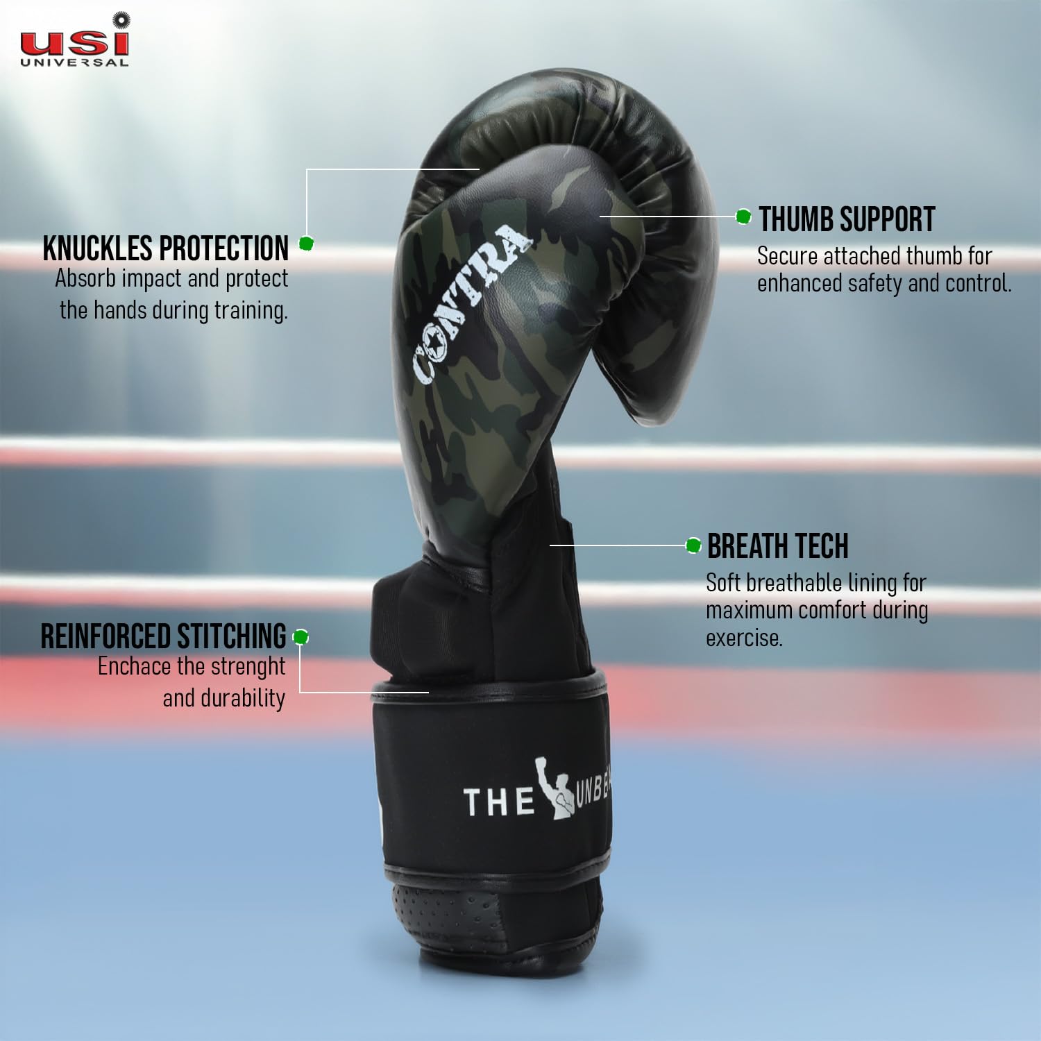 USI Universal 609CBG Contra Boxing Punching Gloves, 12oz Synthetic Leather Training Gloves, Handcrafted Inner Padding, Contoured Wrist Closure, Air Mesh On Palm 3