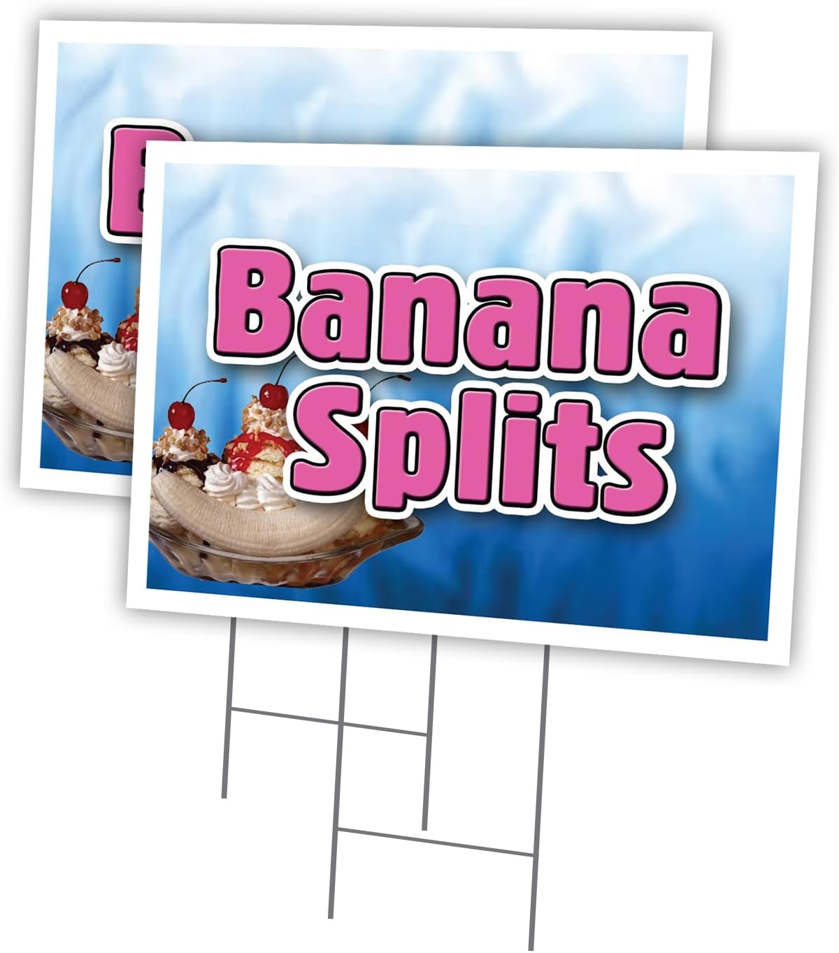 Banana Splits 2 Pack of 12" x 16" Yard Sign & Stake | Advertise Your Business | Stake Included Image On Front Only | Made in The USA