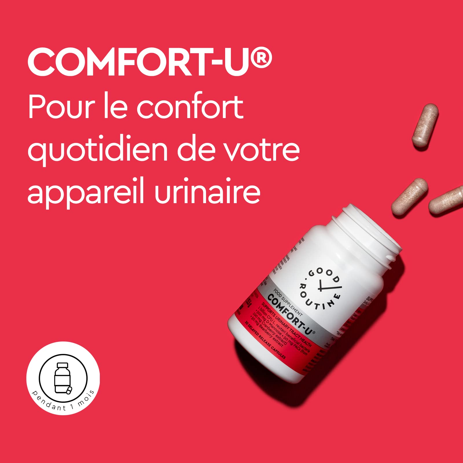COMFORT-U® (30 Capsules) - D-mannose, Extrait de Canneberge, Busserole, Santé Urinaire, Traitement des infections Urinaires, Lactobacillus reuteri