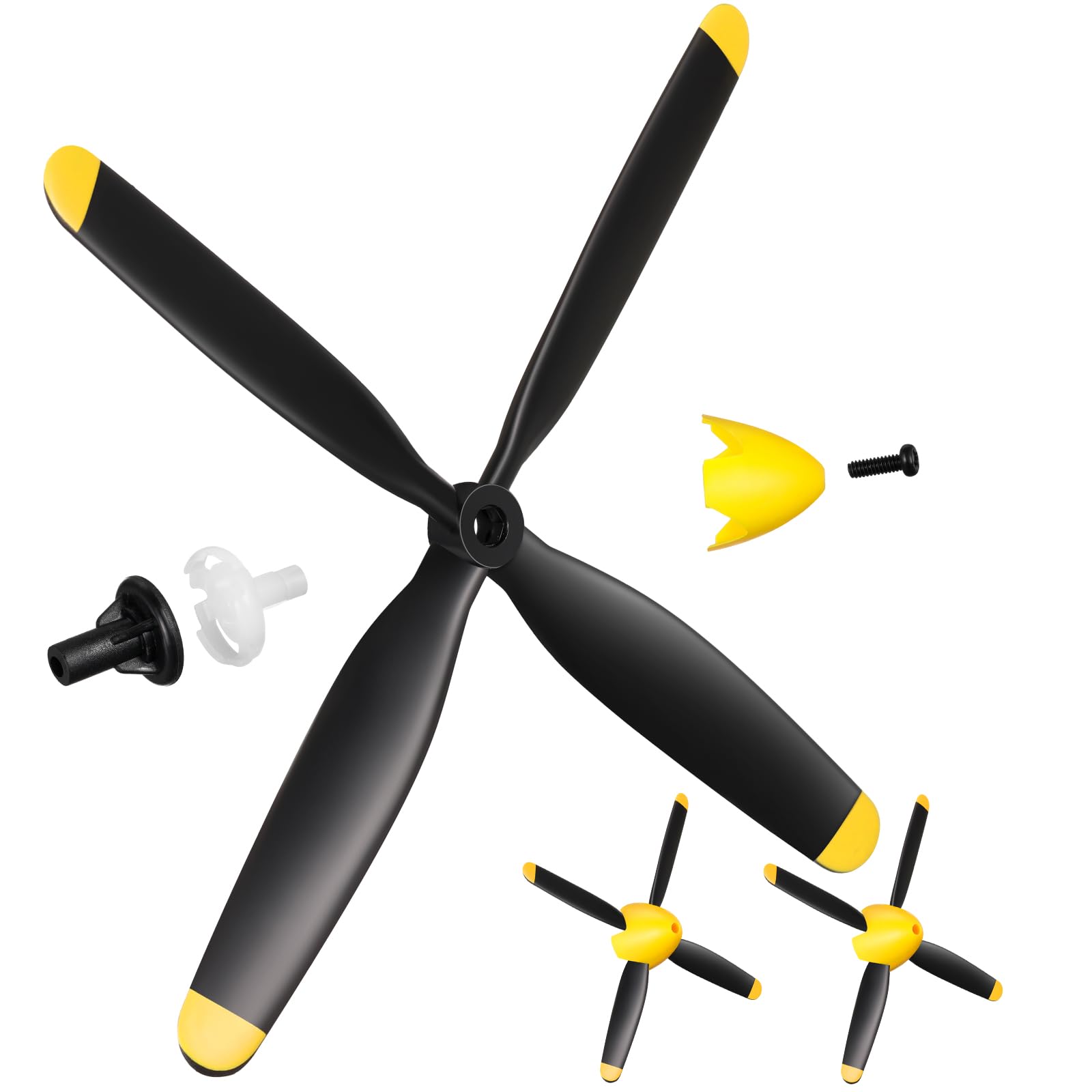 Hollowfly 3 Sets Spare Rc Plane Propellers Compatible with Mustang 500mm P51 Rc Plane 4 Channel Remote Control Airplane P51 with Propeller Savers Adapter, Yellow Nose