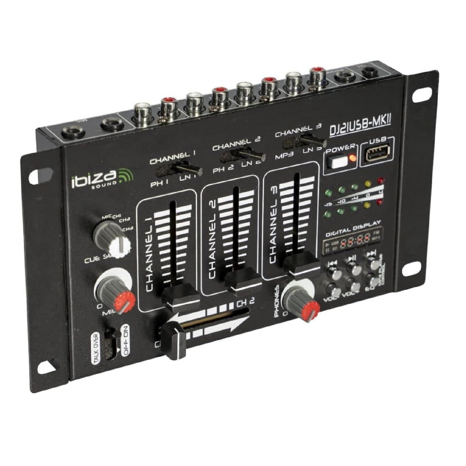 Ibiza - DJ21USB-MKII - Mixer a 4 vie/7 canali con vari ingressi - USB - Nero