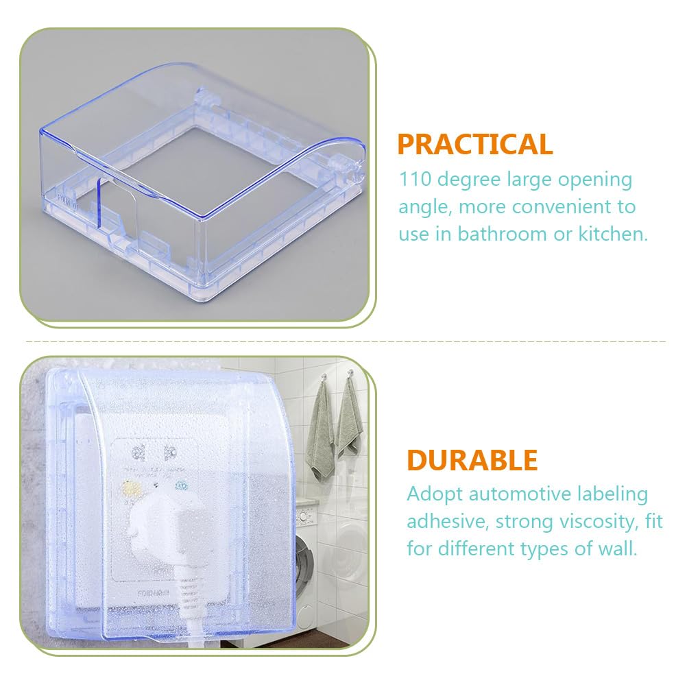 Abaodam Waterproof Socket Outlet Cover 2Pcs Transparent Blue Electrical Outlet Protector with Self-Adhesive Film for Indoor Outdoor Baby Safety