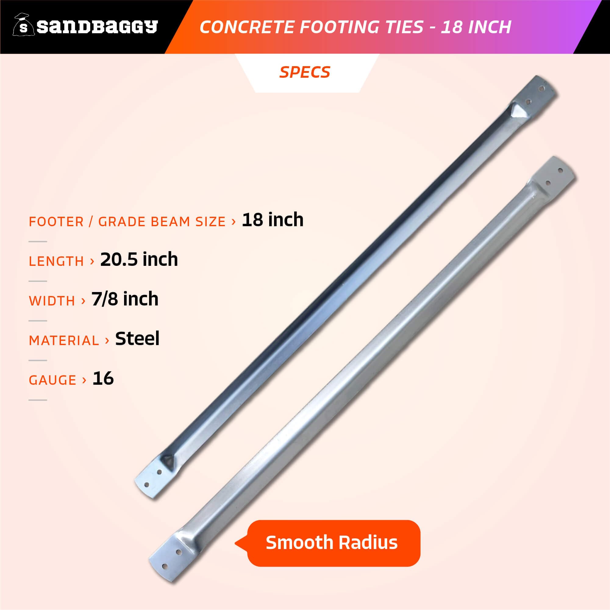 Sandbaggy Concrete Footing Ties - Construction-Grade - Forms Footings and Grade Beams - 16 Gauge Steel (25, 18 inch)