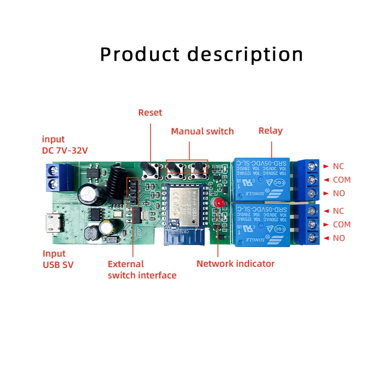 Garagentorsteuerung Tuya Smart. WIFI 2CH Switch Module for Lichter Garage Tür Tor, DC 5V 12V 24V 32V, 2 Kanal-Taste RF 433 Mhz Fernsteuerungsrelais Einfaches Öffnen und Schließen des Garagentors (Co