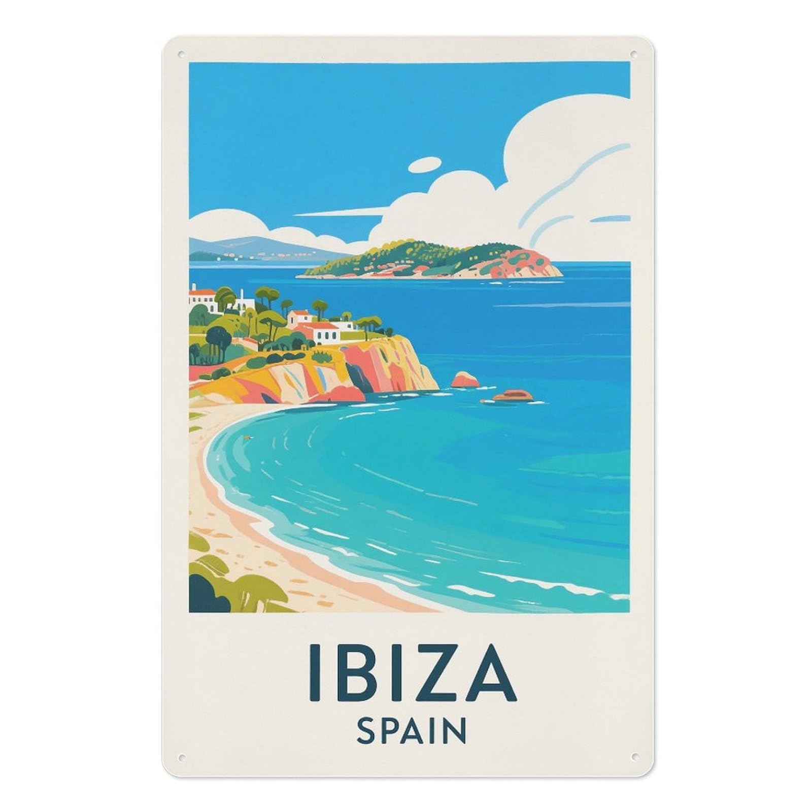 Ibiza Spain Retro Design Tin Painting Vintage Tin Sign 08x12inch(20x30cm) Wall Art for Home Office Bedroom Living Room Cafes Wall Decor