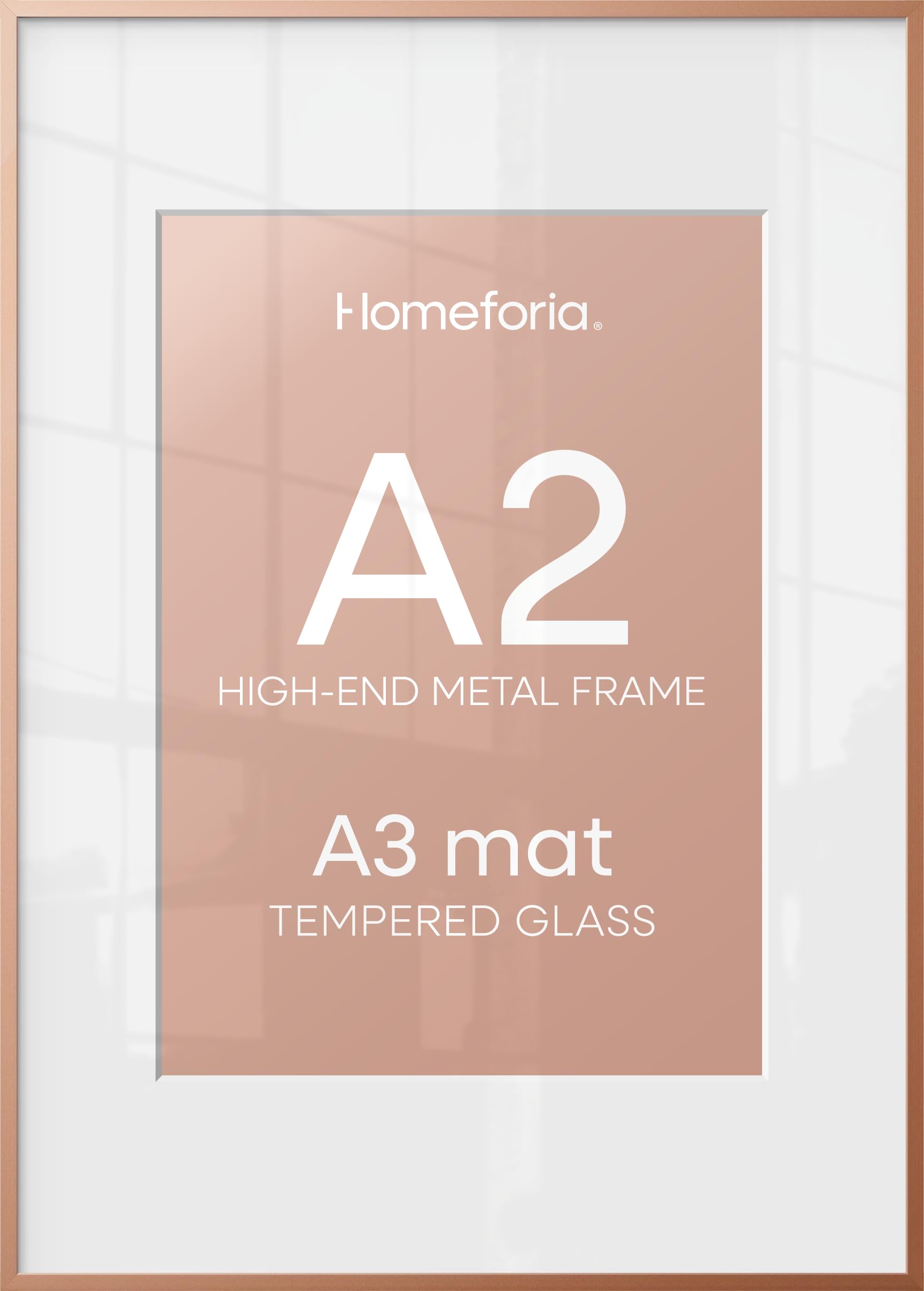 Homeforia A2 Rose Picture Frame, High-End Metal, A3 Mat, Glass | High End Aluminum, Tempered Glass, Acid-Free A3 Removable Mat, A2 Edge-to-Edge Display, Wall Kit, Set Of 1