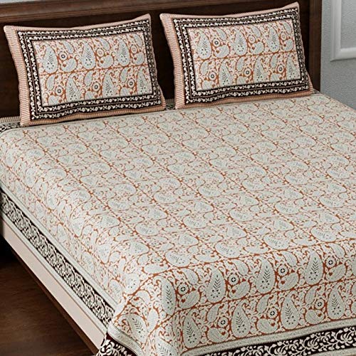 Image of LIVING ROOTS Jaipuri Hand Block Print King Cotton Bedsheet 86 * 104 inches (7 * 8.5 feet) with 2 Pillow Cover | 210 TC | Rich Fast Colour with No Colour Bleeding | (033-A)