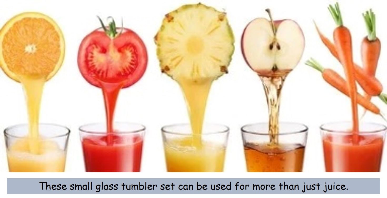 BOHEM'S Vasos pequeños de jugo, vasos de cristal transparente de 5.1 onzas, cristalería para jugo de naranja, agua, leche, café, perfecto para degustación y porciones pequeñas, juego de 6