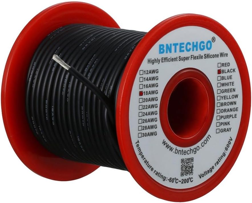 BNTECHGO 18 Gauge Silicone Wire Spool 100 ft Black Flexible 18 AWG Stranded Tinned Copper Wire