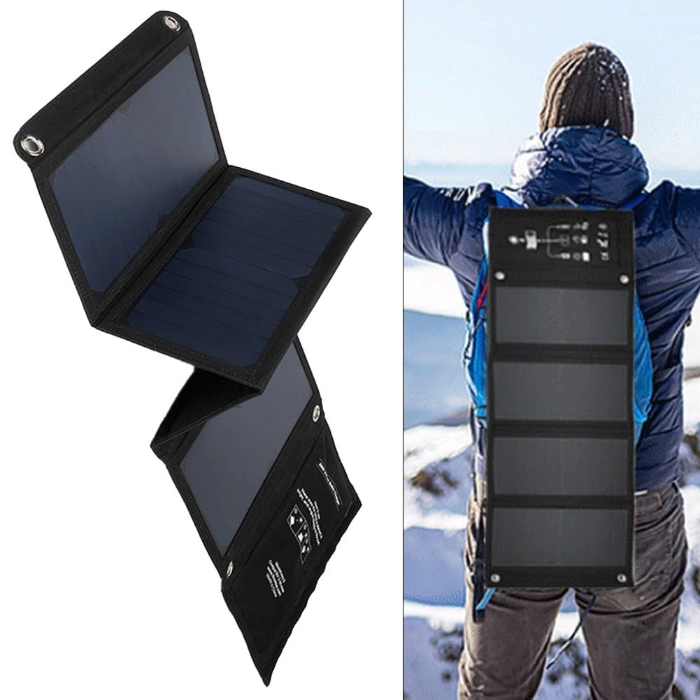 Zoegneer 28W Pannello Solare Portatile Pieghevole Doppio IP65 Impermeabile per Outdoor Campeggio Escursionismo con Cavo per Dispositivi Android