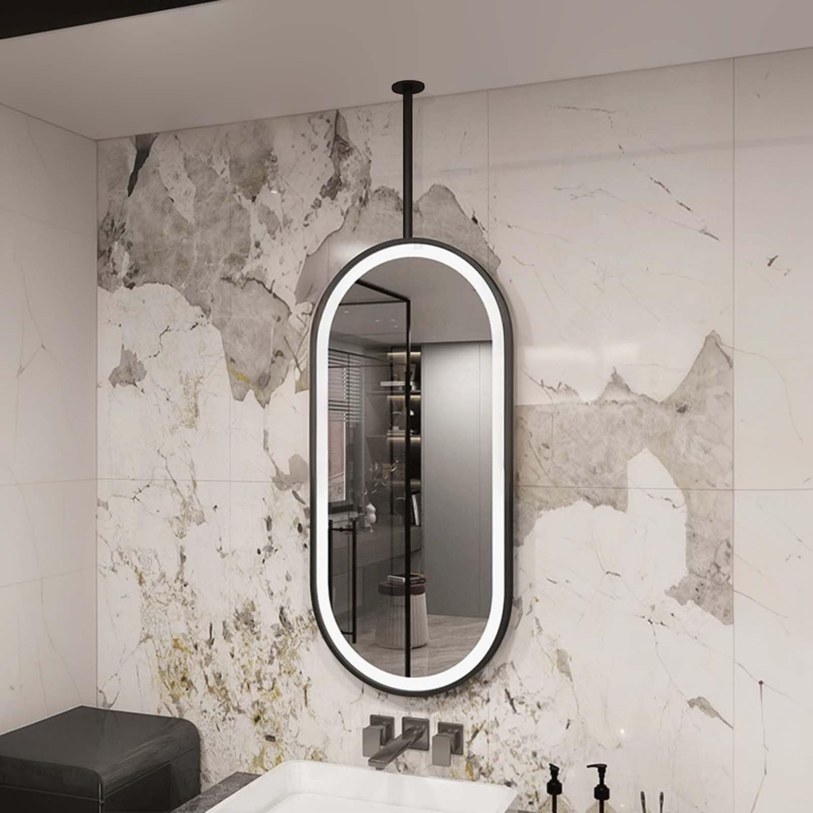 FGXHHS Oval Wall Mirror Bathroom Hanging Rod Mirrors for Over Sink, Ceiling Mounted with Lights, Creative Vanity Make-up Mirrors, Customizable Boom(50cmx60cm)