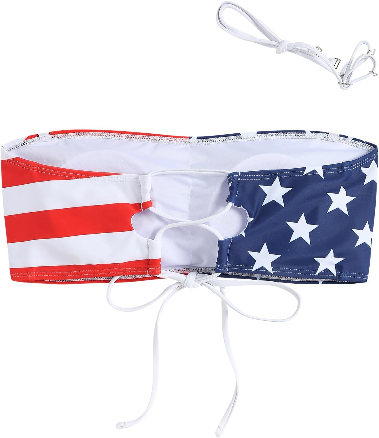 ZAFUL Women Textured Bandeau Bikini Top Lace up Strapless Swimsuit Solid Color High Cut Bathing Suits Top Only - Image 3