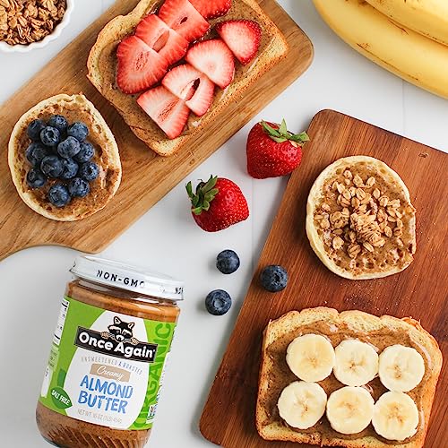 Once Again 2 Pack Organic Creamy Almond Butter, 16Oz - Roasted - Salt Free, Unsweetened - Usda Organic, Gluten Free Certified, Peanut Free, Vegan, Kosher, Paleo - Glass Jar #TOP4